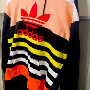 Adidas trefoil multi colored striped hoodie